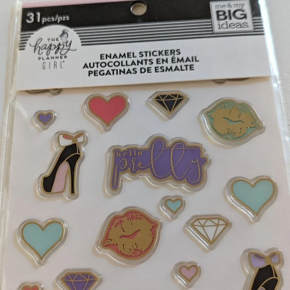 NWT Happy Planner Glam Girl 31pc Enamel Stickers Fashion Lips High Heels Hearts